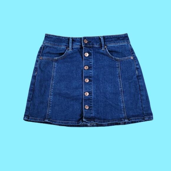 AMERICAN EAGLE DENIM MINI BUTTON UP PREPPY SKIRT - Picture 1 of 3